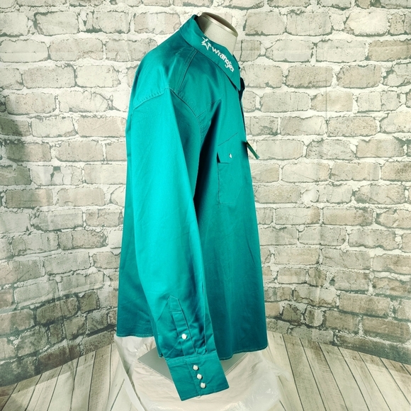 Wrangler Advanced Comfort Snap Front Shirt Embroidered Teal Green Size 3X - Picture 9 of 15